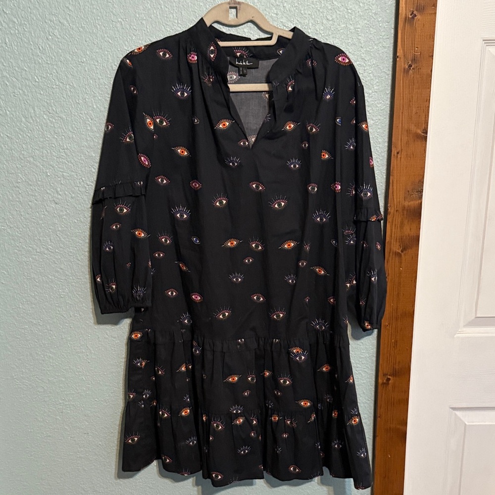 Nicole Miller Black Eye Motif Button-Up Blouse